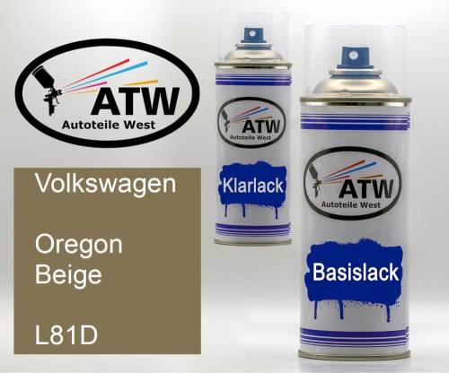 Volkswagen, Oregon Beige, L81D: 400ml Sprühdose + 400ml Klarlack - Set, von ATW Autoteile West.